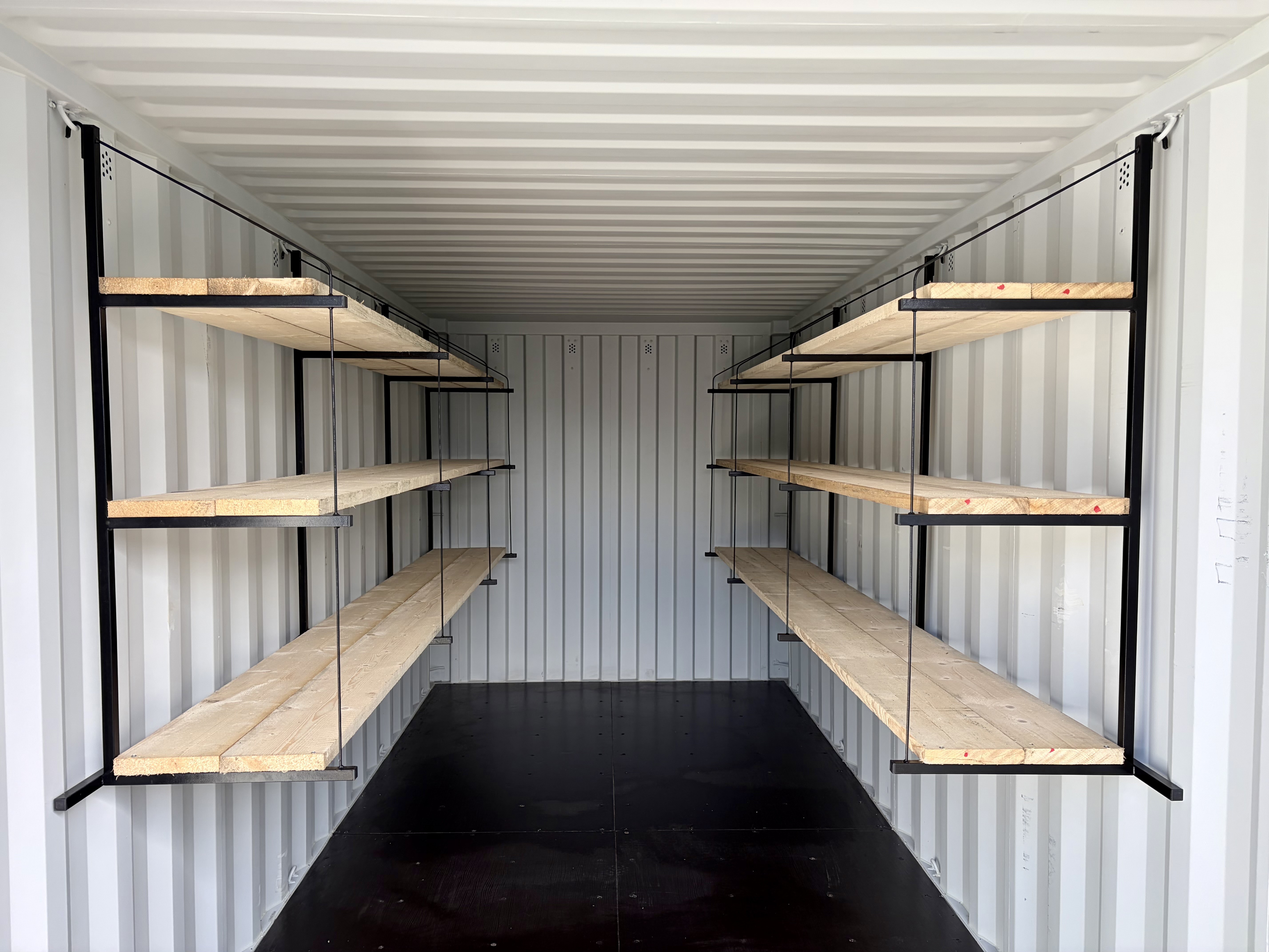 Racking and shelving inside a storage container